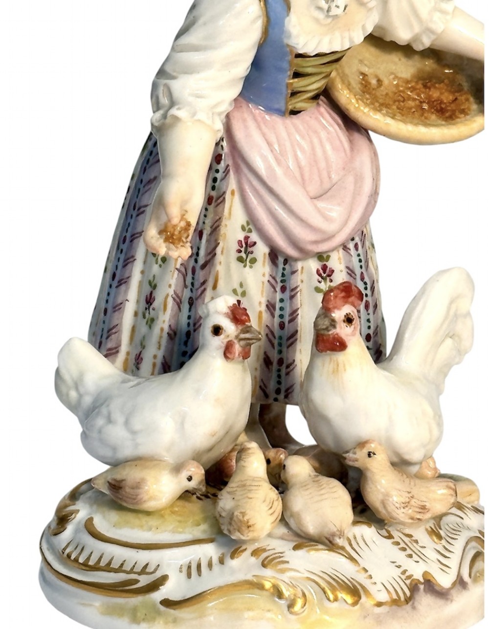 Meissen Figure of Girl Feeding her Chickens View X