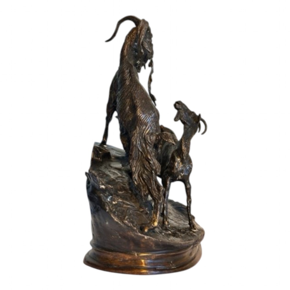 Bronze of Nanny Goat with Kid, after Jules Moigniez (1835-1894) View X
