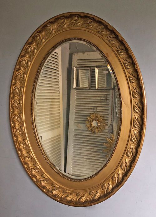 Large Gilt Oval Antique Mirror