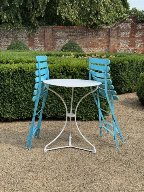FRENCH BISTRO SET OF TABLE PAIR OF FOLDING WOODEN CHAIRS - ADDITIONAL PHOTO 2