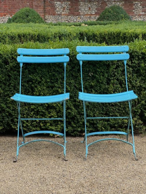 FRENCH BISTRO SET OF TABLE PAIR OF FOLDING WOODEN CHAIRS - ADDITIONAL PHOTO 11