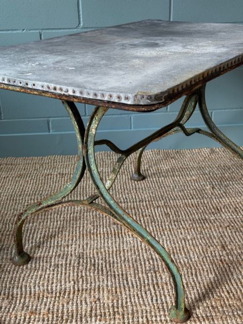 A FRENCH ZINC TOP GARDENINTERIOR TABLE 1900 OR EARLIER SET OF SIX FOLDING FRENCH CHAIRS - ADDITIONAL PHOTO 1
