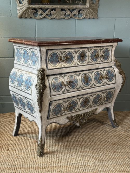 19TH CENTURY FRENCH MARBLE TOP BOMBE SHAPE COMMODE LATER PAINTED