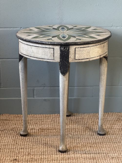 georgian flip top oak side table later painted with a floral design - CATEGORY: ANTIQUE TABLES - DATED GEORGIAN