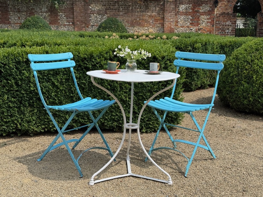 French Bistro Set of Table & Pair of Folding Wooden Chairs