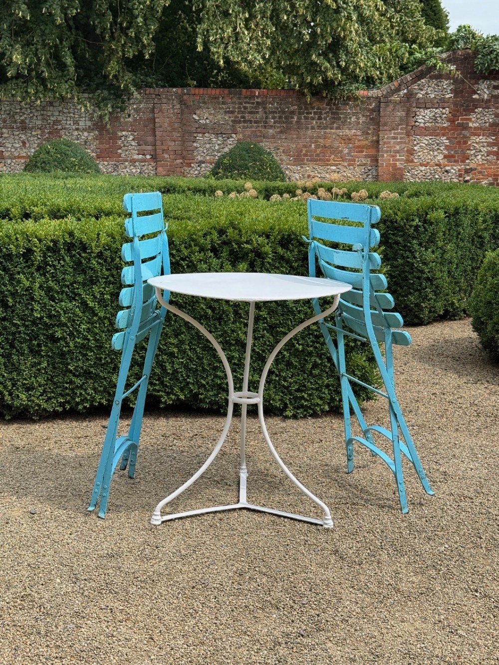 French Bistro Set of Table & Pair of Folding Wooden Chairs View III