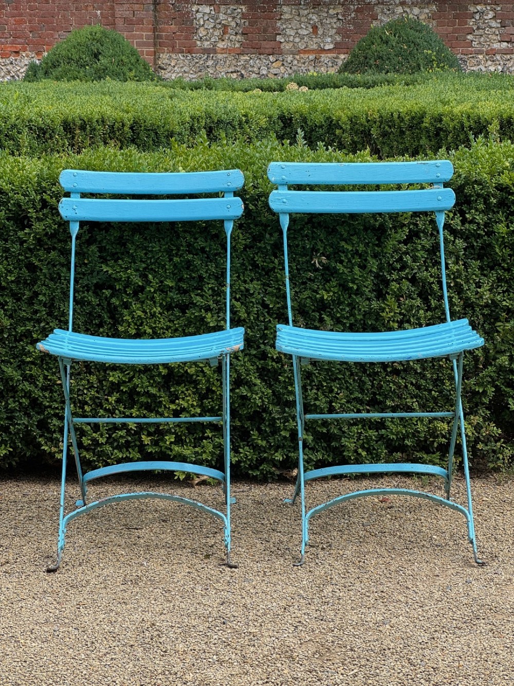 French Bistro Set of Table & Pair of Folding Wooden Chairs View XII