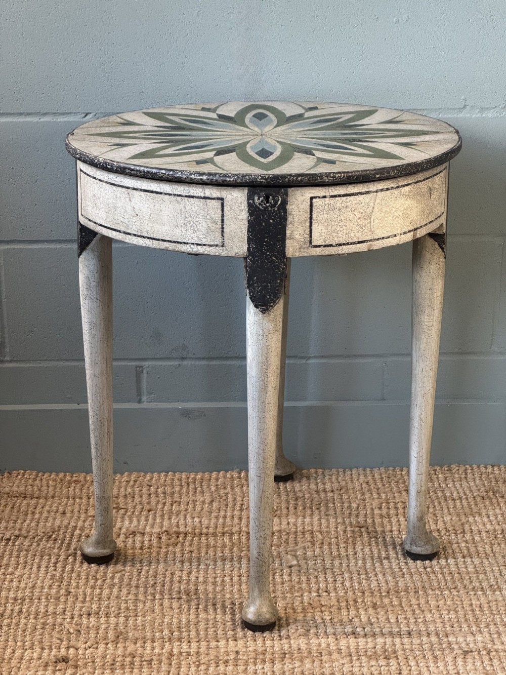 Georgian Flip Top Oak Side Table Later Painted With A Floral Design