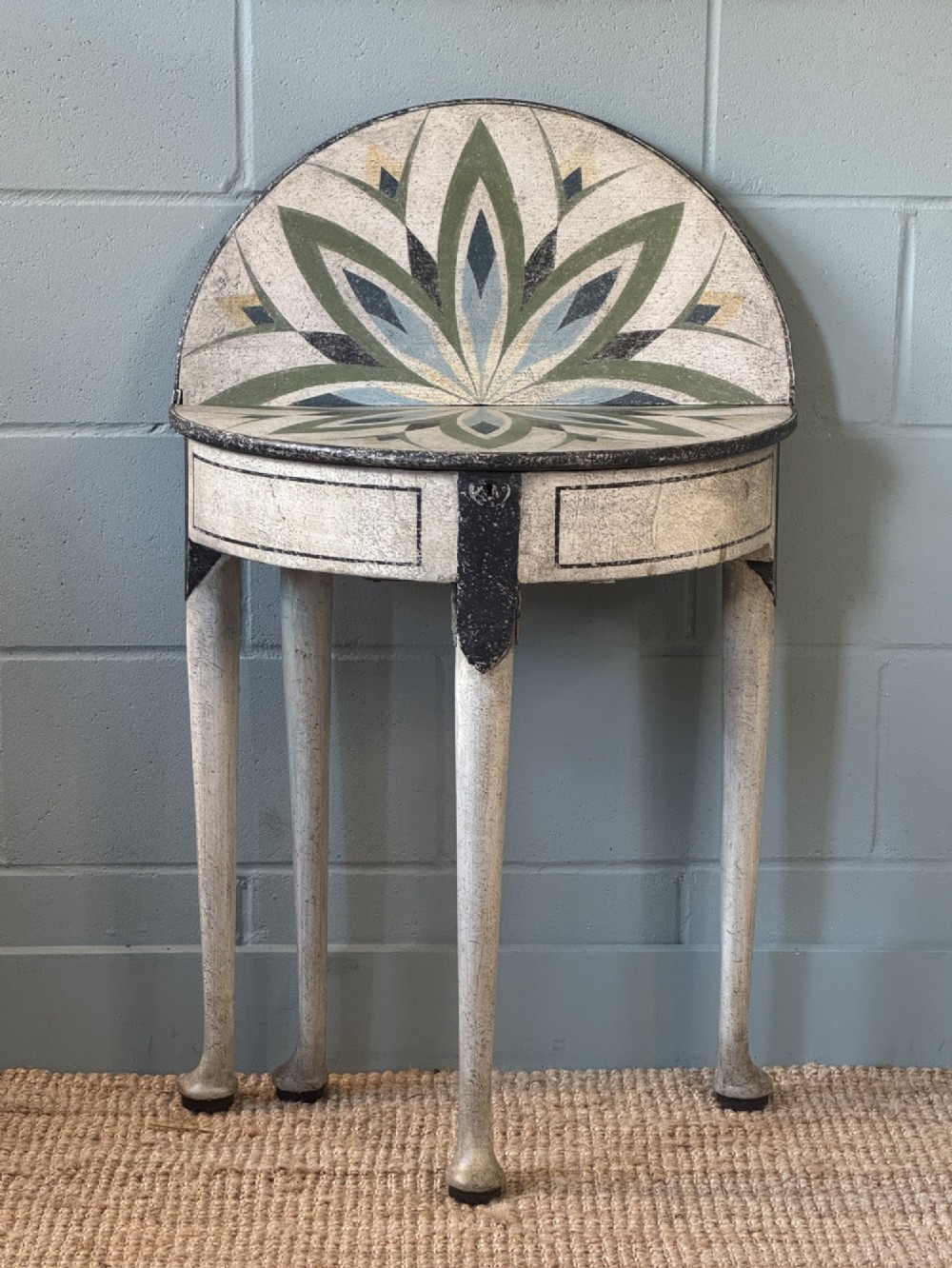 Georgian Flip Top Oak Side Table Later Painted With A Floral Design View II