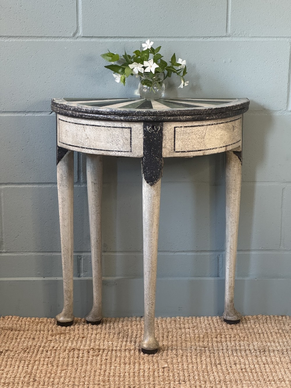 Georgian Flip Top Oak Side Table Later Painted With A Floral Design View IV