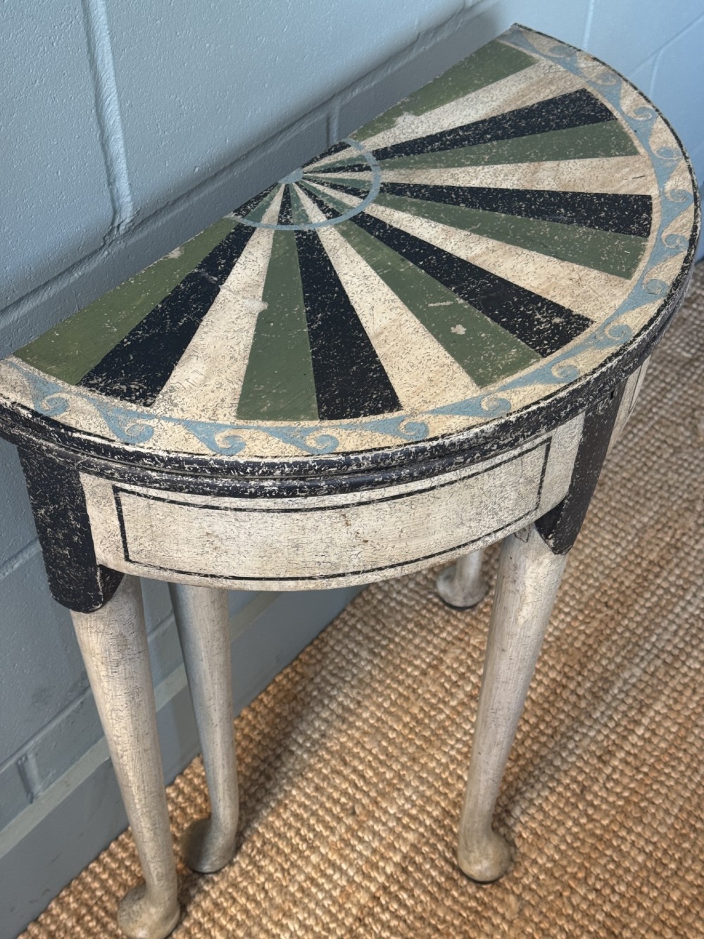 Georgian Flip Top Oak Side Table Later Painted With A Floral Design View V