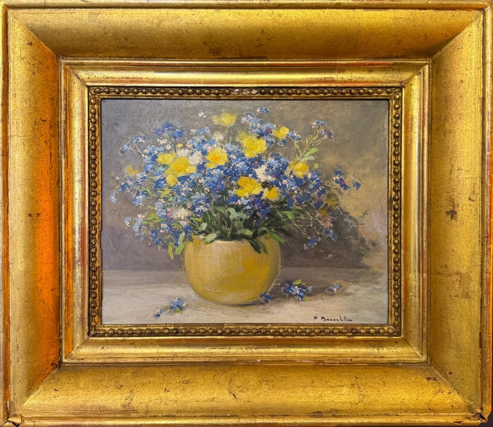 French Still Life Floral Oil Painting by Pierre-Laurent Baeschlin (1886-1958)