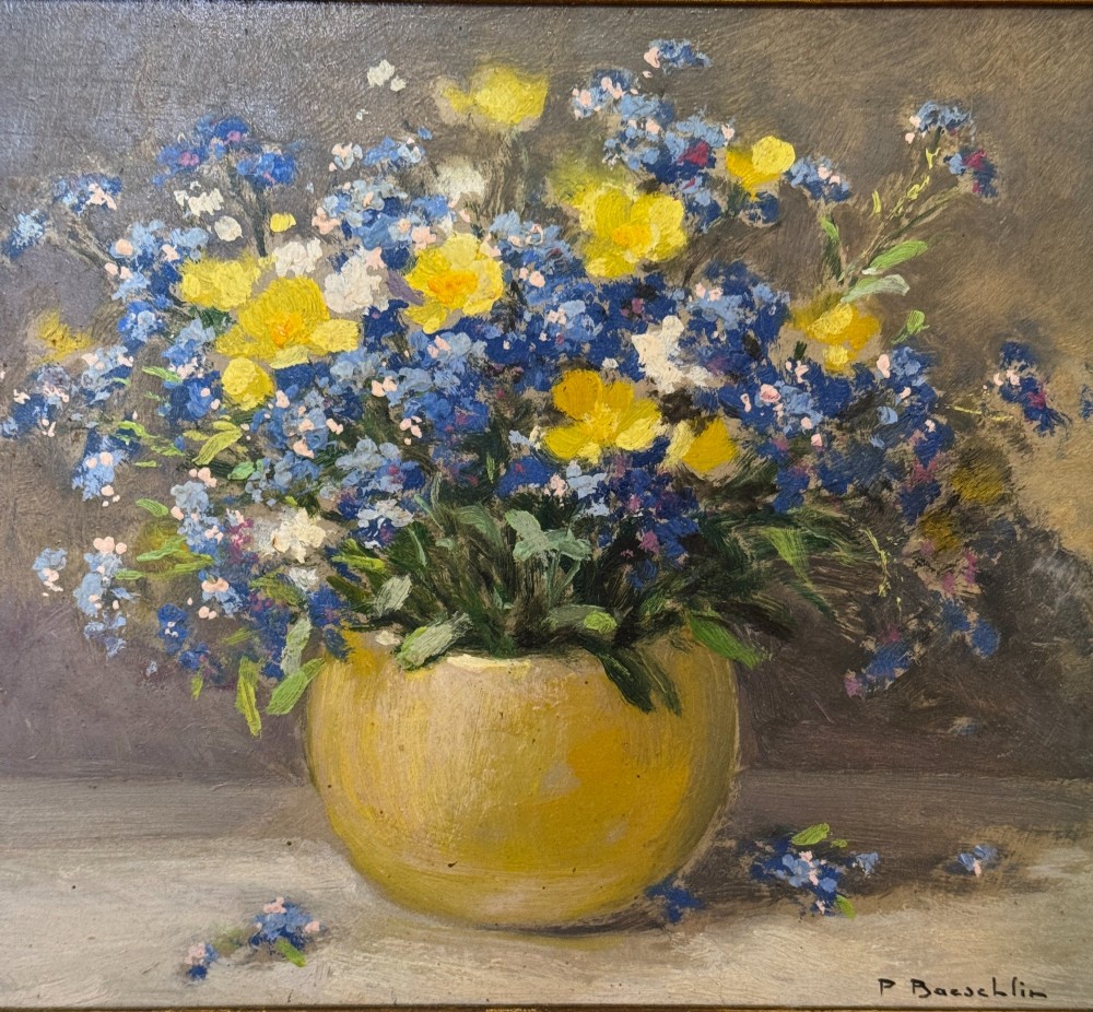 French Still Life Floral Oil Painting by Pierre-Laurent Baeschlin (1886-1958) View II