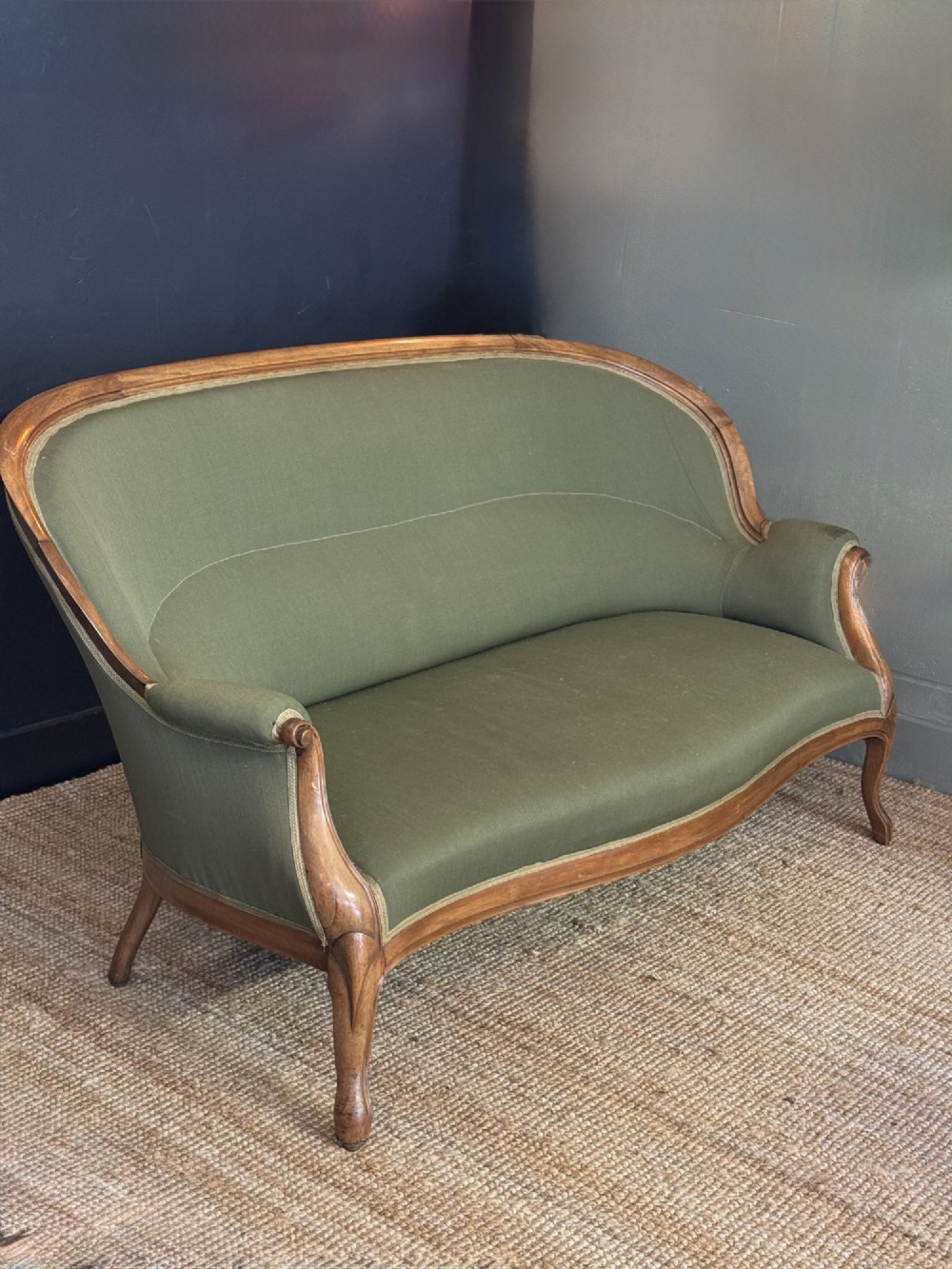 Antique French Walnut Frame Crapaud Back Sofa