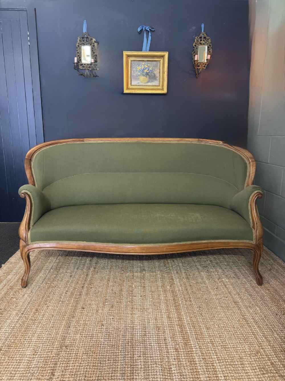 Antique French Walnut Frame Crapaud Back Sofa View II