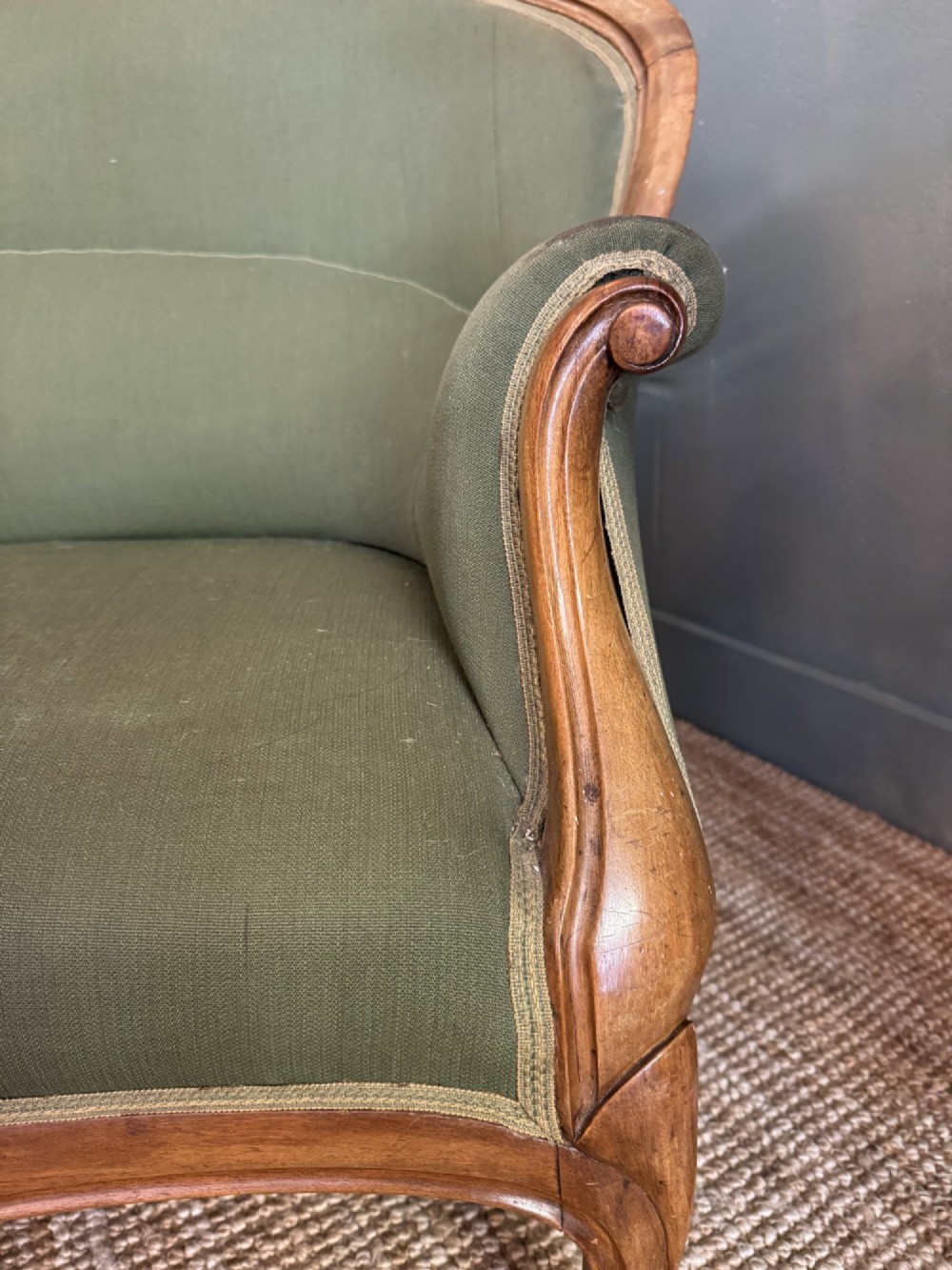 Antique French Walnut Frame Crapaud Back Sofa View IV
