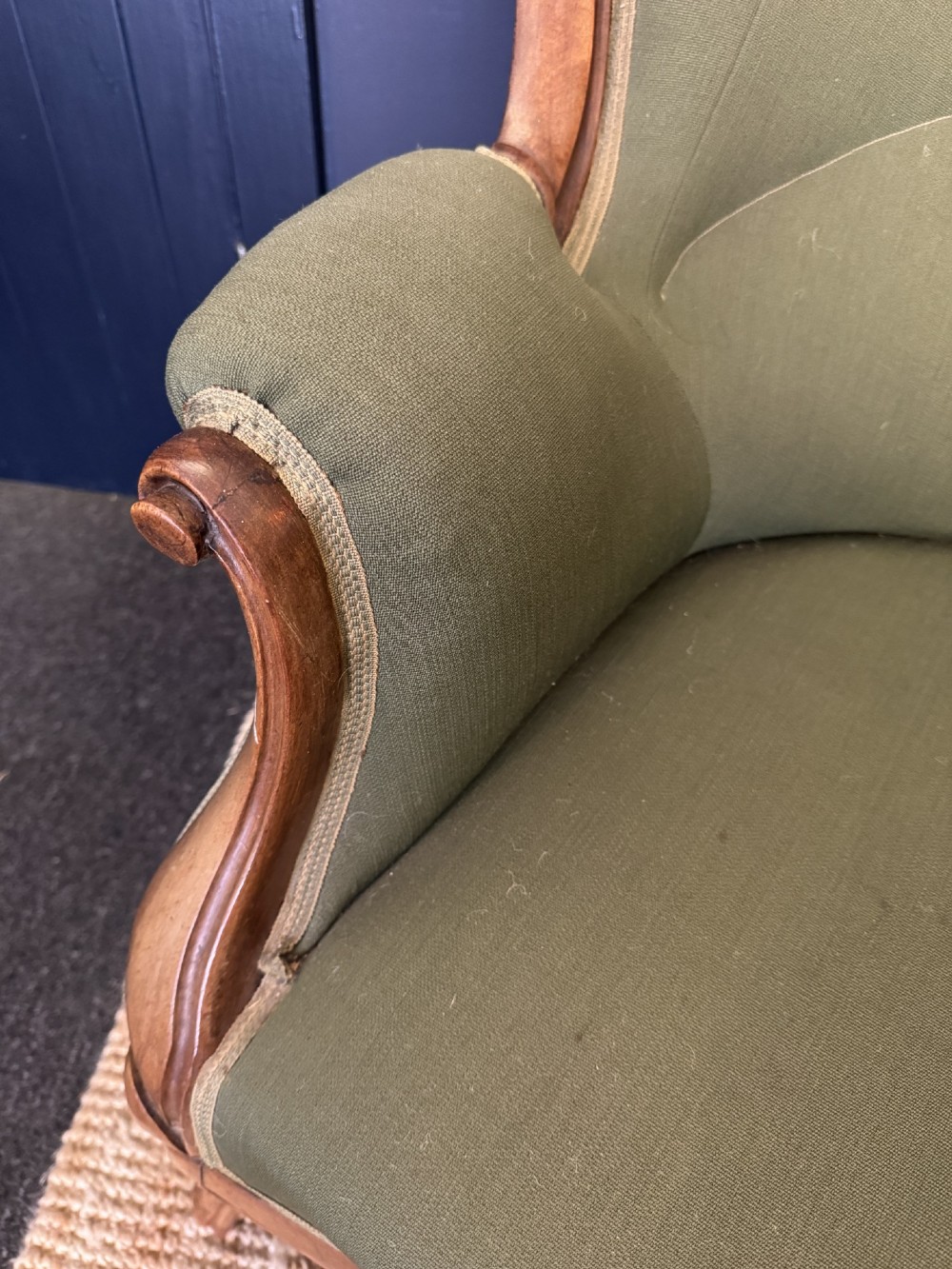Antique French Walnut Frame Crapaud Back Sofa View V
