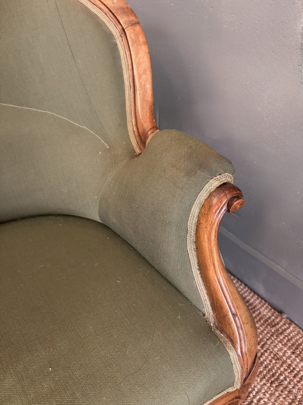 Antique French Walnut Frame Crapaud Back Sofa View VI