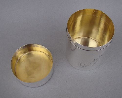 fig 1. EDWARDIAN SILVER CHOCOLATE CANISTER BY WILLIAM COMYNS, LONDON 1901