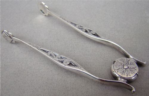19th Century French Silver Spring Loaded Scissors Sugar Tongs, Circa 1880