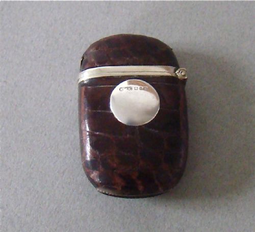 Victorian Silver Mounted Crocodile Skin Vesta Case, Birmingham 1897