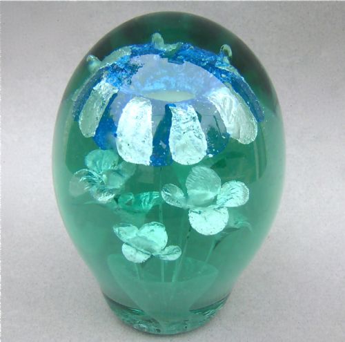 Victorian Green Glass Dump Multiple Flower Paperweight, Circa 1890