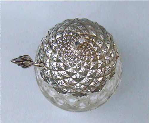 fig 1. VICTORIAN SILVER & CUT GLASS PINEAPPLE PRESERVE JAR WITH MATCHING SPOON BY HENRY WILKINSON, SHEFFIELD 1900
