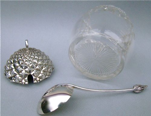 fig 2. VICTORIAN SILVER & CUT GLASS PINEAPPLE PRESERVE JAR WITH MATCHING SPOON BY HENRY WILKINSON, SHEFFIELD 1900