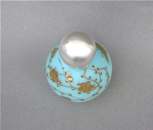 fig 2. VICTORIAN SILVER & OPALINE GLASS SCENT BOTTLE WITH GILT ENAMEL DECORATIONS BY WILLIAM HARRISON WALTER, LONDON 1885