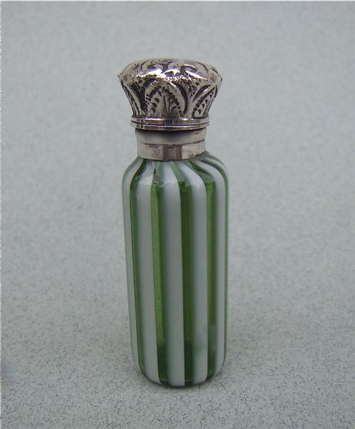 fig 1. VICTORIAN SILVER MOUNTED ENAMEL GLASS SCENT BOTTLE, CIRCA 1890