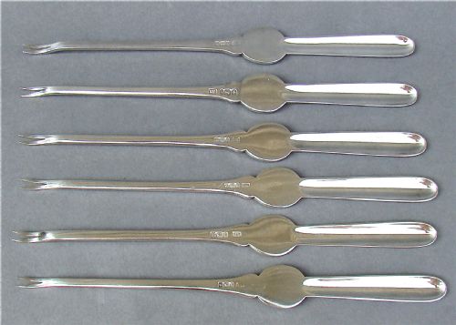 Set of Six Edwardian Silver Lobster Picks by the Akin Brothers, Sheffield 1901