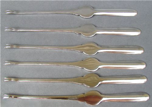fig 1. SET OF SIX EDWARDIAN SILVER LOBSTER PICKS BY THE AKIN BROTHERS, SHEFFIELD 1901