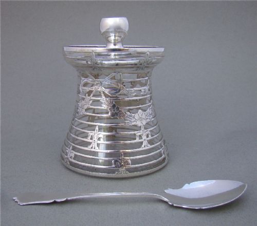 fig 2. EDWARDIAN OVERLAY SILVER & GLASS HONEY POT OR PRESERVE JAR, CIRCA 1900