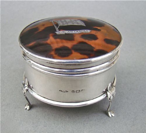 fig 2. OF NAVAL INTEREST, SS ARCADIAN SILVER  & TORTOISESHELL TRINKET BOX BY LIONEL SMITH & CO, BIRMINGHAM 1927
