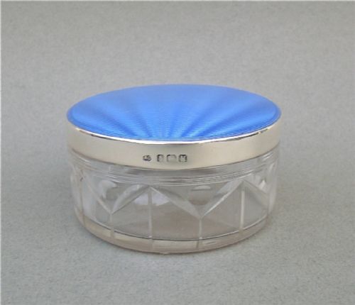 fig 1. ART DECO SILVER & GUILLOCHE ENAMEL VANITY JAR BY ALBERT CARTER, BIRMINGHAM 1936