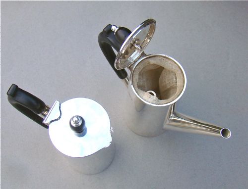 fig 3. ART DECO SILVER CAFE AU LAIT SET BY THE ATKIN BROTHERS, SHEFFIELD 1931