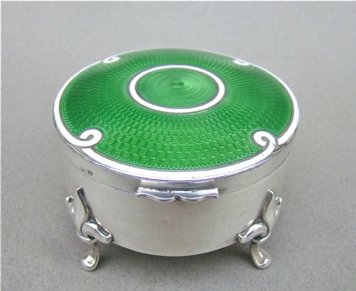 Silver and Dual Colour Guilloche Enamel Jewellery Box by Henry Matthews, Birmingham 1911