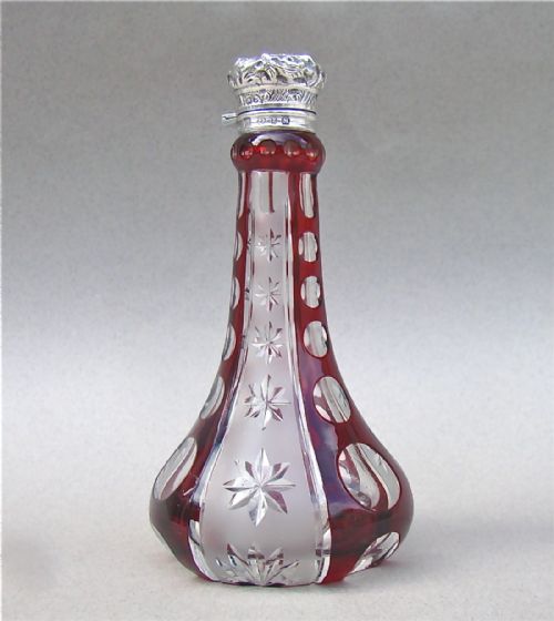 fig 1. VICTORIAN SILVER AND FLASH RUBY GLASS SCENT BOTTLE BY CHARLES MAY, BIRMINGHAM 1899