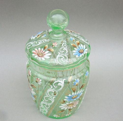 Victorian Uranium Enamelled Glass Biscuit Barrel, Circa 1890