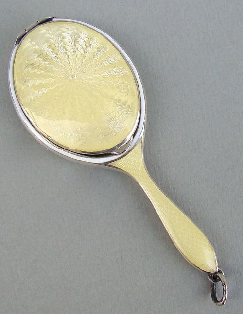 Art Deco Continental Silver & Enamel Purse "Mirror" Powder Compact, Circa 1930