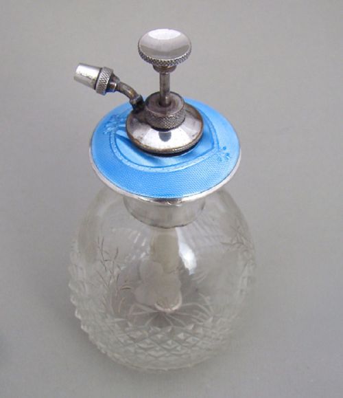 fig 1. ART DECO STERLING SILVER, GUILLOCHE ENAMEL AND CRYSTAL GLASS ATOMISER, CIRCA 1930