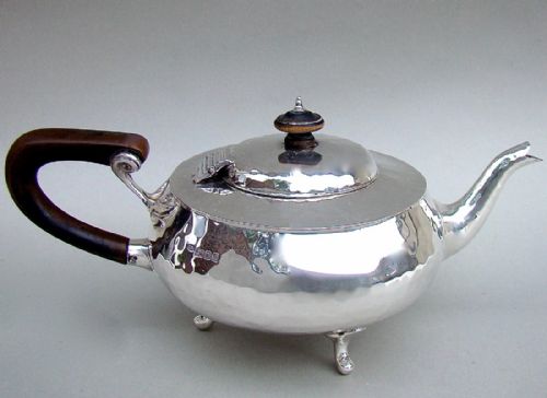 Arts & Craft Spot-hammered Silver Teapot by Charles Edward, London 1918