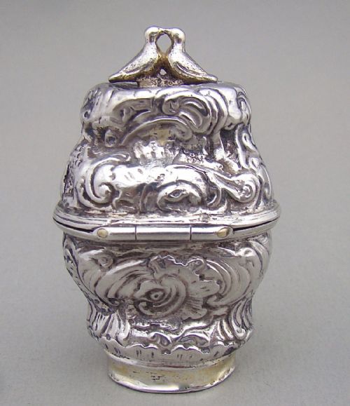 fig 1. 18TH C. DANISH ROCOCO SILVER HOVEDVANDSAEG - MARRIAGE SPICE BOX , CIRCA 1760