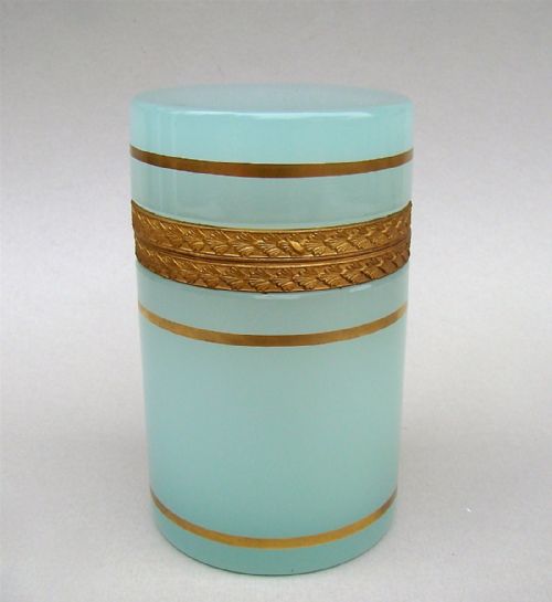 French Palais Royal Pale Green Opaline Glass Jar, Gilt Ormulu, Circa 1830