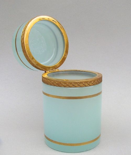 fig 2. FRENCH PALAIS ROYAL PALE GREEN OPALINE GLASS JAR, GILT ORMULU, CIRCA 1830