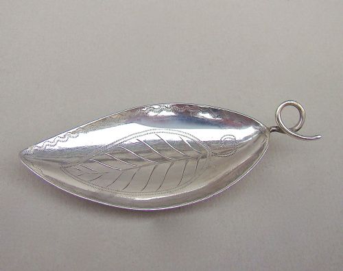 Georgian Silver Leaf-shaped Caddy Spoon by Elizabeth Morley, London 1796