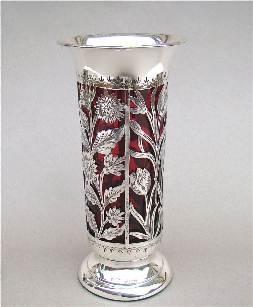 Art Nouveau Pierced Silver Vase by Saunders & Shepherd, Birmingham 1905
