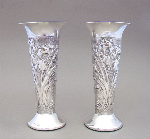 Pair of Art Nouveau / Arts & Craft Silver Vase by William Neale, Chester 1904
