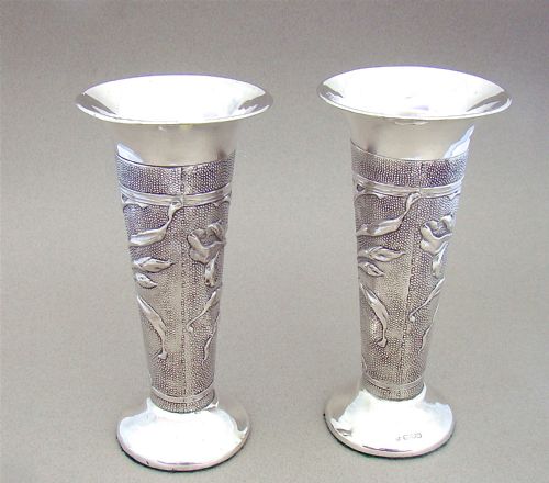 fig 2. PAIR OF ART NOUVEAU / ARTS & CRAFT SILVER VASE BY WILLIAM NEALE, CHESTER 1904
