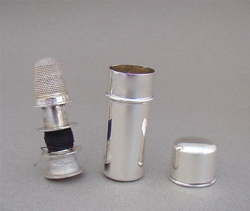 Novelty Edwardian Silver Needle, Thimble and Thread Travelling Case by Horton & Allday, Birmingham 1905